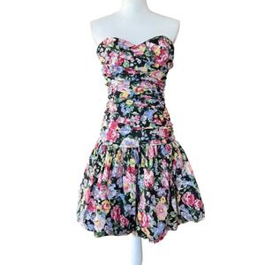 Vintage Positively Ellyn Strapless Floral‎ Ruched Bubble Hem Mini Dress Size 12